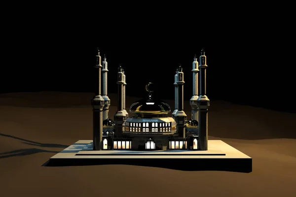 砂漠の真ん中のモスク夜のシーン — ストック写真