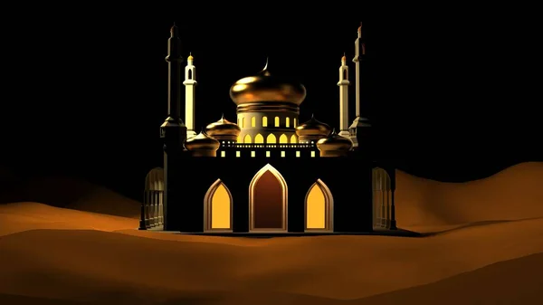 Moschee Mitten Der Wüste Nächtliche Szene — Stockfoto
