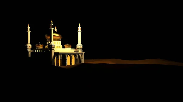 Çölün Ortasında Bir Cami Gece Manzarası — Stok fotoğraf