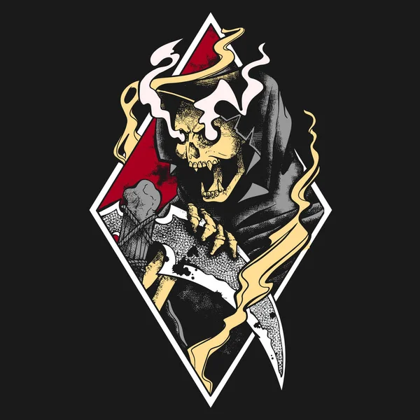 Grim Reaper Hand Getrokken Grim Reaper Halloween Shirt Ontwerp — Stockfoto
