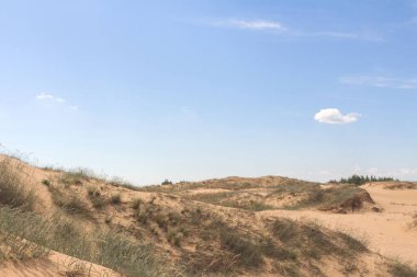 Oleshkiv kumlarının manzarası - Kherson şehrinin yakınındaki Ukrayna çölü. Ukrayna