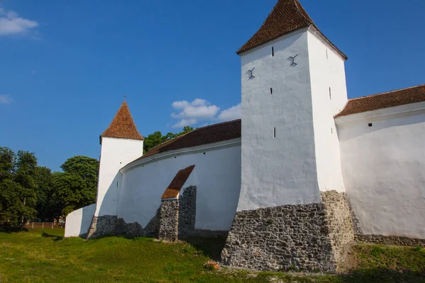Pohled Historickou Kostelní Pevnost Městě Hrman Transylvánie Rumunsko — Stock fotografie