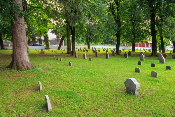 Starověké Náhrobní Kameny Historického Hřbitova Parku Města Brasov Rumunsko — Stock fotografie