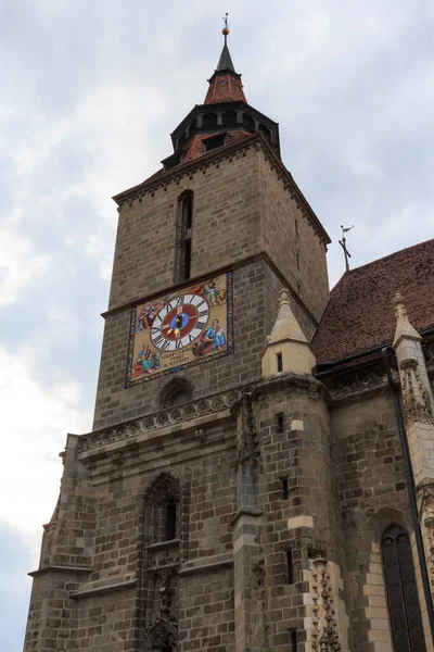 布拉索夫市历史上哥特式黑人教堂钟楼的景观 暂时的 罗马尼亚 — 图库照片