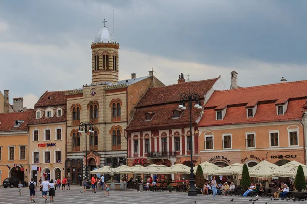 stock image Consular Square of the city of Brasov in the evening before a thunderstorm. June 27, 2019