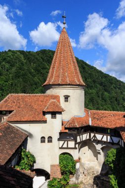 Ünlü Bran Kalesi 'nin (Drakula' nın Kalesi) çatısında. Transilvanya. Romanya