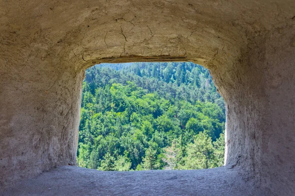 Över Skogen Genom Fönstret Rasnovs Citadell Transsylvanien Rumänien — Stockfoto