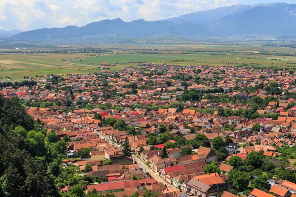 Pohled Město Rasnov Vysokého Bodu Pohoří Transylvánie Rumunsko — Stock fotografie