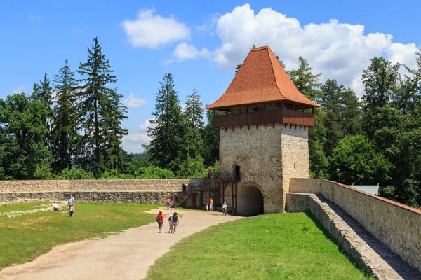 Pohled Obranné Věže Kolem Rasnovské Citadely Transylvánie Rumunsko — Stock fotografie