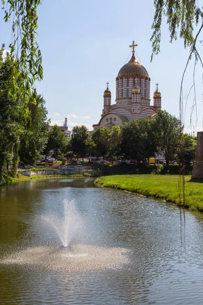 Pohled Katedrálu Jana Křtitele Městě Fagaras Transylvánie Rumunsko — Stock fotografie