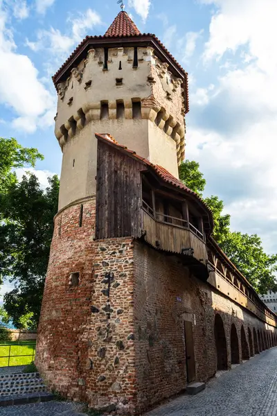 Blick Auf Den Zimmermannsturm Der Stadt Sibiu Siebenbürgen Rumänien — Stockfoto