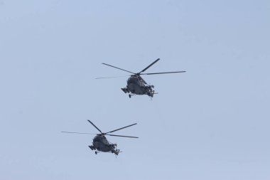Ukrayna Deniz Kuvvetleri 'nin bir helikopteri Odesa şehrindeki bir askeri geçit töreninde. Ukrayna. 24 Ağustos 2021