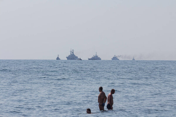 A military ship of the Naval Forces of Ukraine at a military parade in the city of Odesa. Ukraine. August 24, 2021