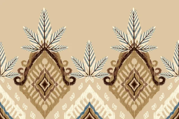 Broderie Paisley Floral Indien Ikat Sur Fond Marron Motif Oriental — Image vectorielle