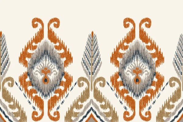 Broderie Ikat Paisley Floral Sur Fond Blanc Motif Oriental Ethnique — Image vectorielle