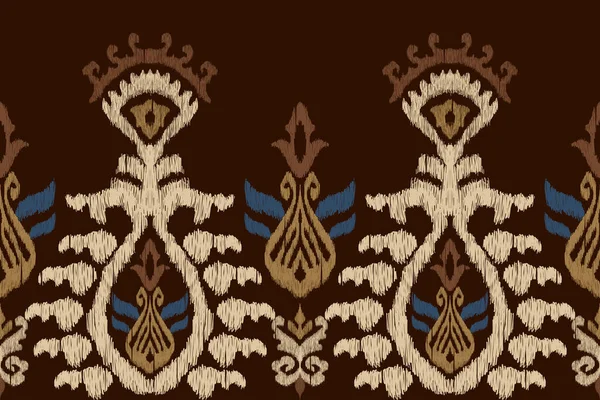 Broderie Africaine Ikat Paisley Sur Fond Marron Motif Oriental Ethnique — Image vectorielle