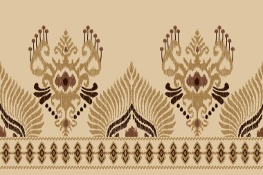 Kahverengi arka plana Ikat desenli desenli işleme.Geometrik etnik doğu desenli geleneksel. Doku, kumaş, giysi, ambalaj, dekorasyon, sarong için tasarım..