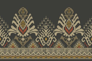 Yeşil arka plana Ikat desenli desenli işleme.Geometrik etnik doğu desenli geleneksel. Doku, kumaş, giysi, ambalaj, dekorasyon, sarong için tasarım..