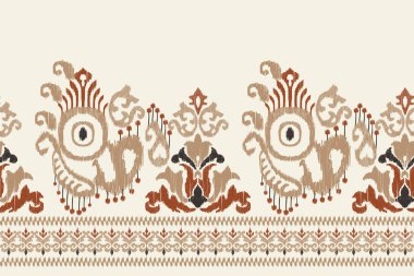 Beyaz arka plana Ikat desenli desenli işleme.Geometrik etnik oryantal desen geleneği. Doku, kumaş, kıyafet, ambalaj, dekorasyon, sarong için tasarım..