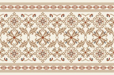 Geometrik etnik çiçek haçı işlemesi beyaz arka plan üzerinde .oryantal desen geleneği. Doku, kumaş, giysi, ambalaj, dekorasyon, eşarp için tasarım.