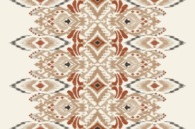 Beyaz arka plana Ikat çiçekli desenli nakış. Geometrik etnik oryantal desen geleneği. Doku, kumaş, giysi, dekorasyon, eşarp için tasarım..