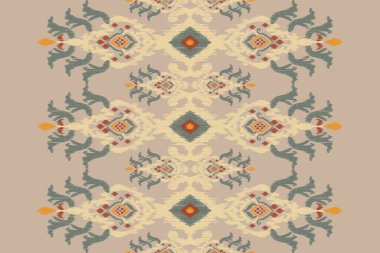 Kahverengi arka plana Ikat çiçekli desenli nakış. Geometrik etnik doğu desenli geleneksel. Doku, kumaş, kıyafet, ambalaj, dekorasyon, eşarp için tasarım..