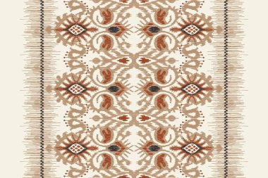 Beyaz arka plana Ikat çiçekli desenli nakış. Geometrik etnik oryantal desen geleneği. Doku, kumaş, giysi, dekorasyon, eşarp için tasarım..