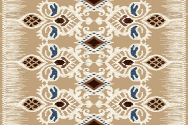 Kahverengi arka plana Ikat çiçekli desenli nakış. Geometrik etnik doğu desenli geleneksel. Doku, kumaş, kıyafet, ambalaj, dekorasyon, eşarp için tasarım..