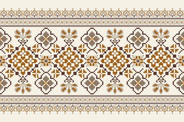 Geometrik etnik çiçek haçı işlemesi beyaz arka plan üzerinde .oryantal desen geleneği. Doku, kumaş, giysi, ambalaj, dekorasyon, eşarp için tasarım.