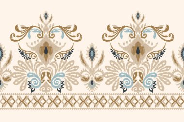 Beyaz arka plana Ikat desenli desenli işleme.Geometrik etnik oryantal desen geleneği. Doku, kumaş, kıyafet, ambalaj, dekorasyon, sarong için tasarım..