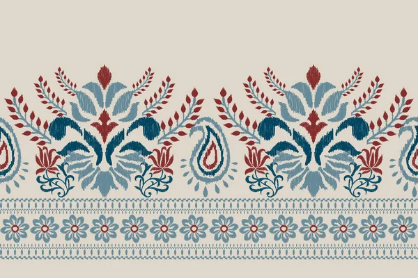 灰色の背景にイカットの花ペイズリー刺繍 幾何学的な民族の東洋のパターンの伝統 アステカスタイル抽象的なベクトルのイラスト テクスチャ ファブリック ラッピング サロンのためのデザイン — ストックベクタ