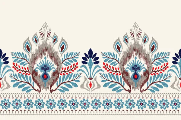 Ikat Broderie Paisley Floral Sur Fond Blanc Motif Oriental Ethnique — Image vectorielle