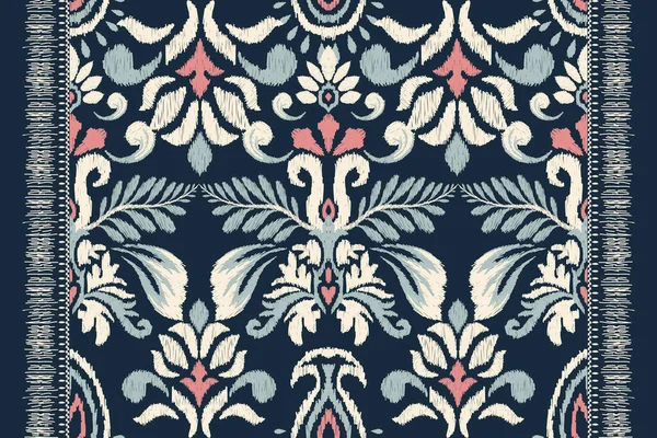 Ikat Floral Paisley Suffdery Navy Blue Background Ikat Ethnic Oriental — 스톡 벡터