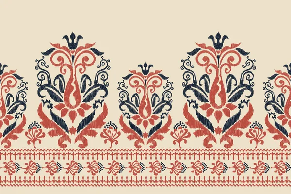 Ikat Цветочная Вышивка Paisley Кремовом Фоне Ikat Этнический Восточный Узор — стоковый вектор