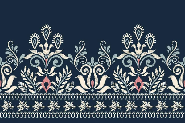 Ikat Blumenpaisley Stickerei Auf Marineblauem Hintergrund Ikat Ethnisch Orientalisches Muster — Stockvektor