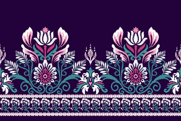 Ikat Broderie Paisley Floral Sur Fond Violet Ikat Motif Oriental — Image vectorielle
