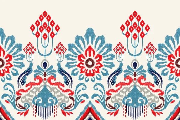 Ikat Broderie Paisley Floral Sur Fond Blanc Ikat Motif Oriental — Image vectorielle