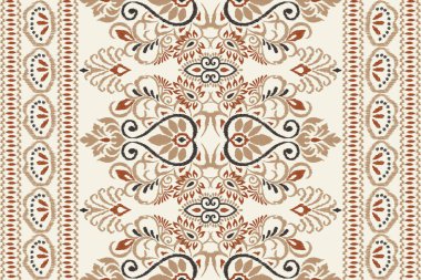 Beyaz arka plana Ikat desenli desenli işleme.Etnik oryantal desen geleneği. Doku, kumaş, giysi, ambalaj, dekorasyon, halı, eşarp için soyut vektör çizimi.