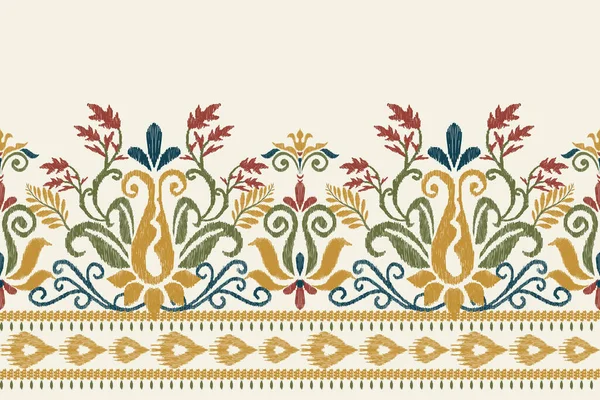 Ikat Blumen Paisley Stickerei Auf Weißem Hintergrund Ikat Ethnisch Orientalische — Stockvektor