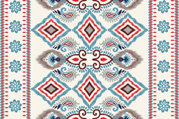 Ikat Цветочные Paisley Вышивки Белом Фоне Ikat Этнический Восточный Узор — стоковый вектор