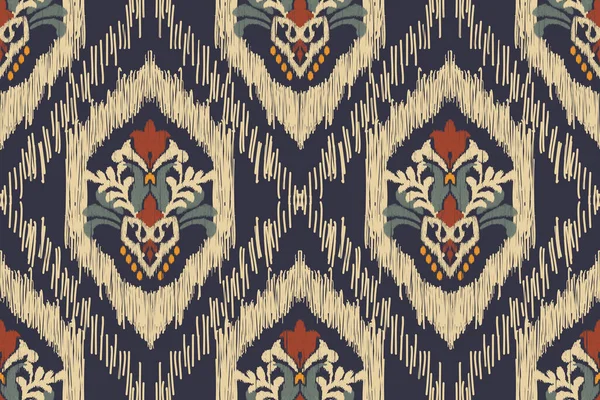 ネイビーブルーを基調としたイカットの花柄ペイズリー刺繍 イカットのエスニックなオリエンタルパターンの伝統 Aztecスタイルの抽象的なベクトルのイラスト — ストックベクタ