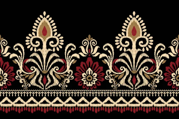 白花绣花绣花在黑色的背景上 白花绣花在东方的传统 阿兹特克风格的抽象矢量插图 印刷品的设计 — 图库矢量图片