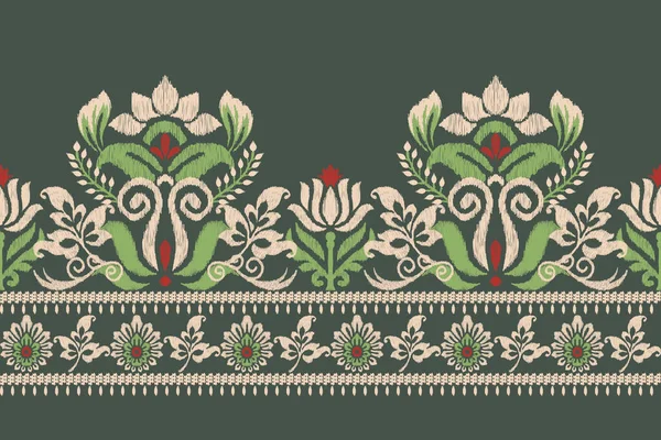Ikat Kwiatowy Haft Paisley Zielonym Tle Ikat Etniczny Orientalny Wzór — Wektor stockowy