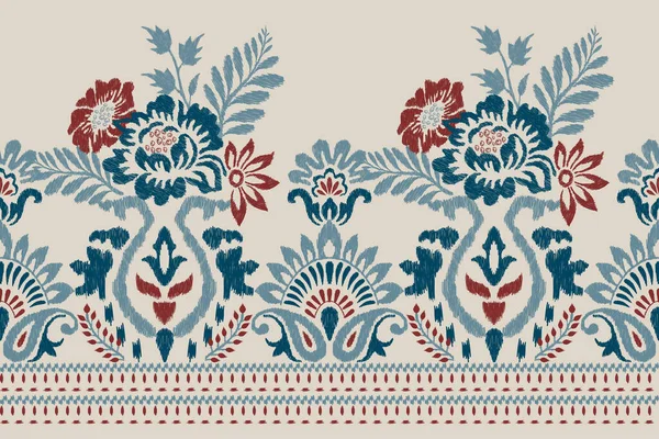 Ikat Floral Paisley Κεντήματα Γκρι Φόντο Ikat Έθνικ Ανατολίτικο Μοτίβο — Διανυσματικό Αρχείο