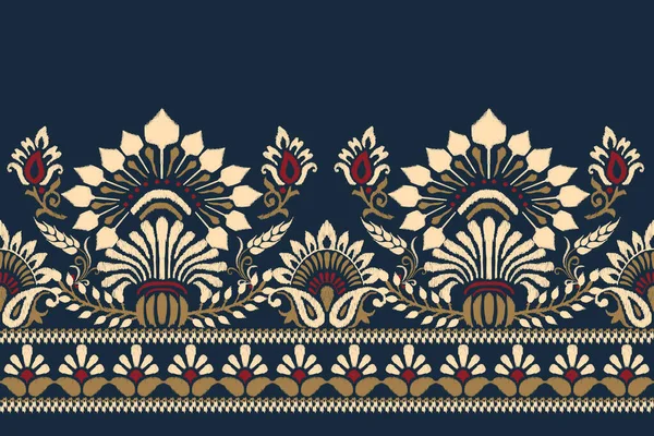 Ikat Цветочная Вышивка Paisley Синем Фоне Темно Синего Цвета Ikat — стоковый вектор