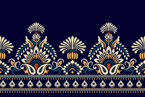 Ikat Blommig Paisley Brodyr Mörkblå Bakgrund Ikat Etniska Orientaliska Mönster — Stock vektor