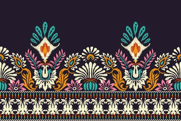 在深紫色背景上的花绣花绣花 传统的东方图案 阿兹特克风格的抽象矢量插画 沙隆的设计 — 图库矢量图片