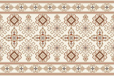 Beyaz arka plana geometrik çiçekli haç nakışı. Etnik oryantal desen geleneği. Doku, kumaş, giysi, ambalaj, dekorasyon, eşarp için tasarım..