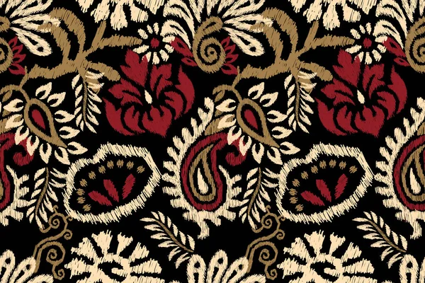 Hipster Ikat Цветочные Paisley Вышивки Черном Фоне Ikat Этнической Восточной — стоковый вектор