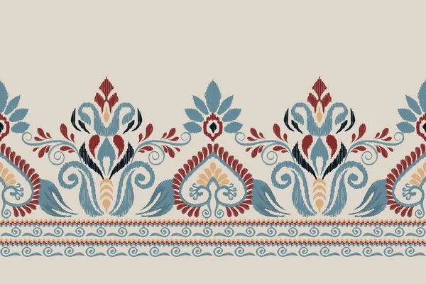Ikat Blumenpaisley Stickerei Auf Grauem Hintergrund Ikat Ethnisch Orientalische Muster — Stockvektor